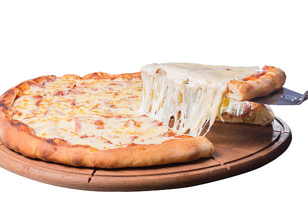 istock Delicious mozzarella pizza slice on white background 500291118