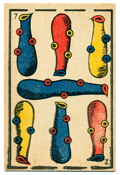 Moroccan playing card baraja 1890 seven clubs