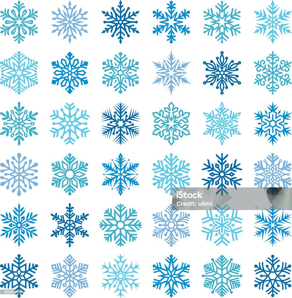 Snowflakes Set of 36 snowflakes. Snowflake Shape stock vector