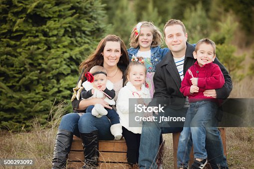 istock Large Family Christmas Card photo in Christmas Tree Farm . 500293092