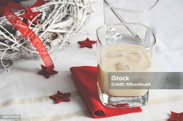 Irish Cream Cocktail With Red Deco Items Stock Photo - Download Image Now - 2015, Alcohol - Drink, Christmas