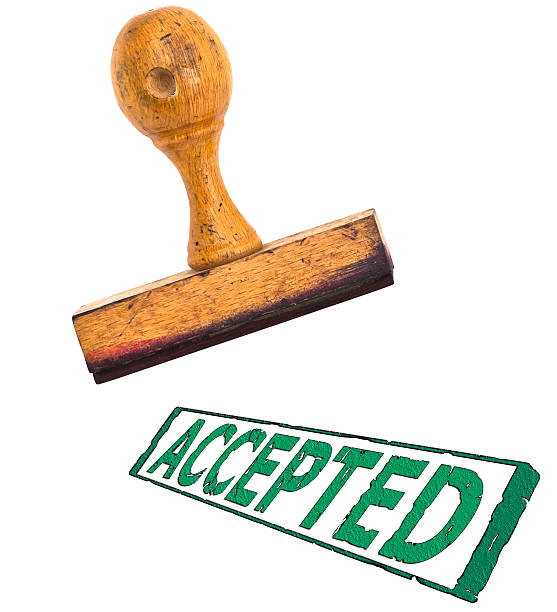 stamp with big message "Accepted" ; on white separated Wooden used office stamp with sign Accepted ; on white separated received stamp stock pictures, royalty-free photos & images