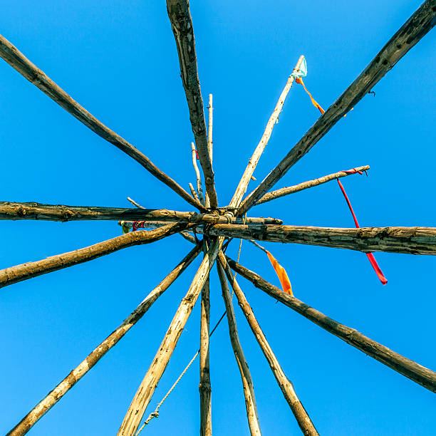 istock Tipee stakes and ribbons shown against a blue sky 500293859