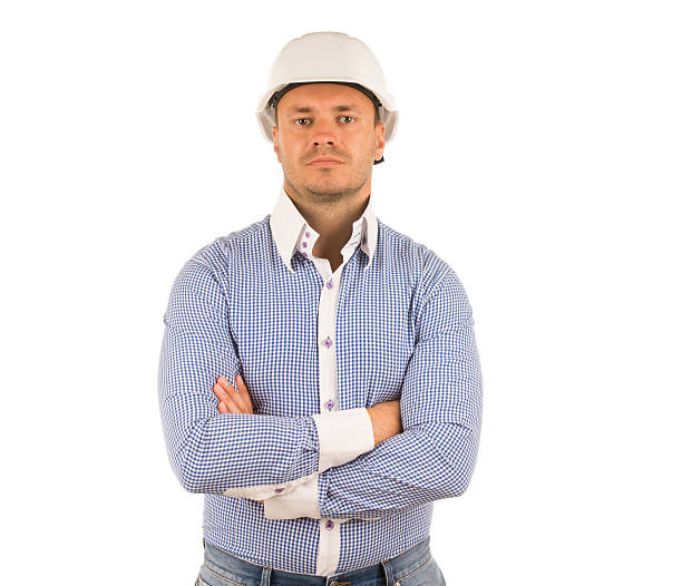 istock Serious Male Engineer Crossing Arms Looking Camera 500294276
