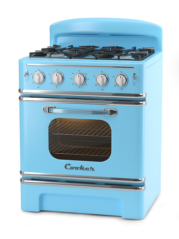 Blue retro stove isolated on white background
