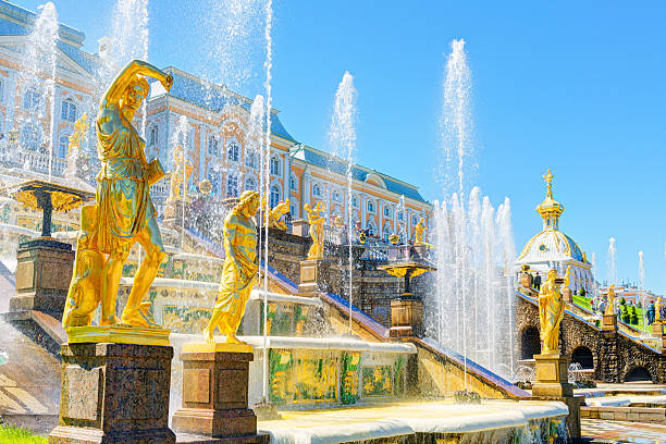 Grand Cascade in Peterhof Palace, Saint Petersburg stock photo