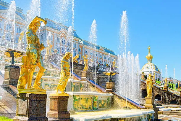 Grand Cascade in Peterhof Palace. Saint Petersburg, Russia