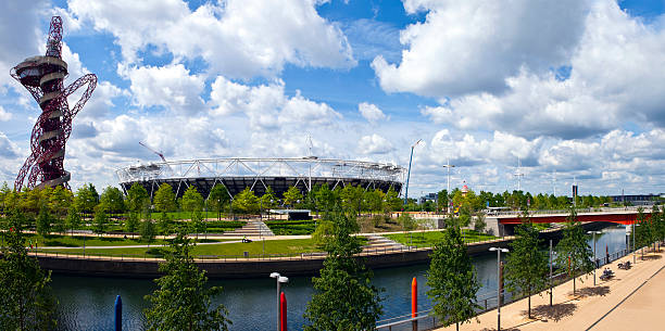 Queen Elizabeth Olympic Park in London London, UK - May 14, 2014: A panoramic view of the Queen Elizabeth Olympic Park in East London on 14th May 2014. leath stock pictures, royalty-free photos & images