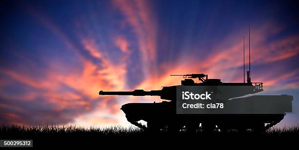 Modern Heavy Tank At Sunset Stock Photo - Download Image Now - Armored Tank, Military, USA