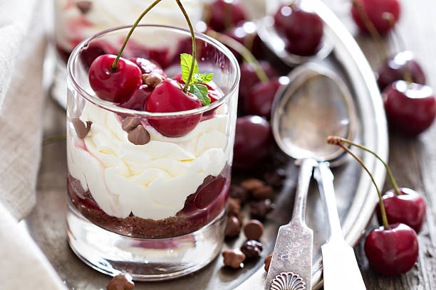istock Sweet cherry cheesecake in a glass 500295407