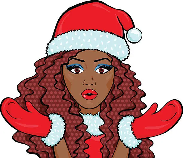 Vector illustration of Vector comic african american woman in Snow Maiden costume isolated