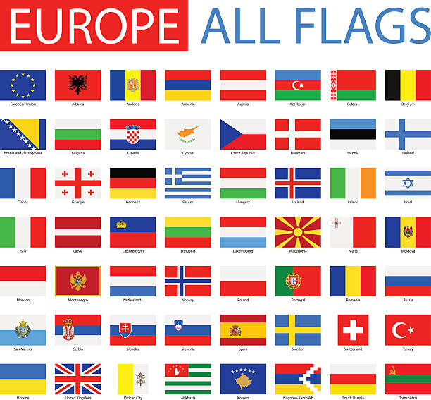 flaggen europas-vollständige vektor-kollektion - europa stock-grafiken, -clipart, -cartoons und -symbole