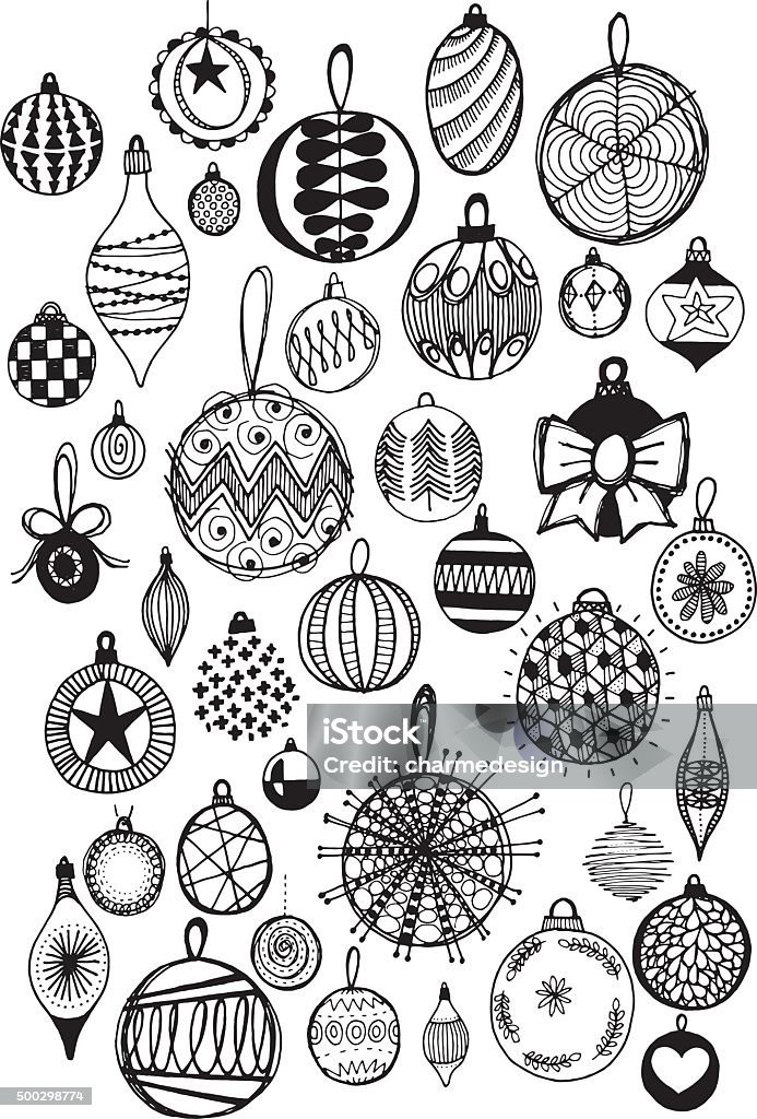 Doodle baubles Hand drawn vector doodle christmas bauble decorations, quirky and fun festive clip art. Christmas Ornament stock vector