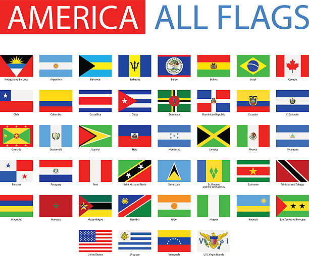 flags of america-vollständige vektor-kollektion - lateinamerika stock-grafiken, -clipart, -cartoons und -symbole