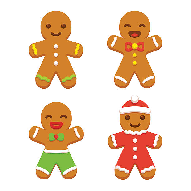 Gingerbread man cookie set Set of cute cartoon gingerbread man cookies. Christmas vector illustration. gingerbread man stock illustrations