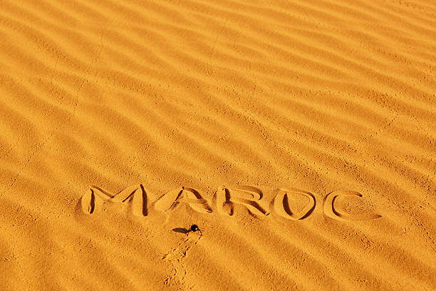 istock French word Maroc written on the sand 500302504