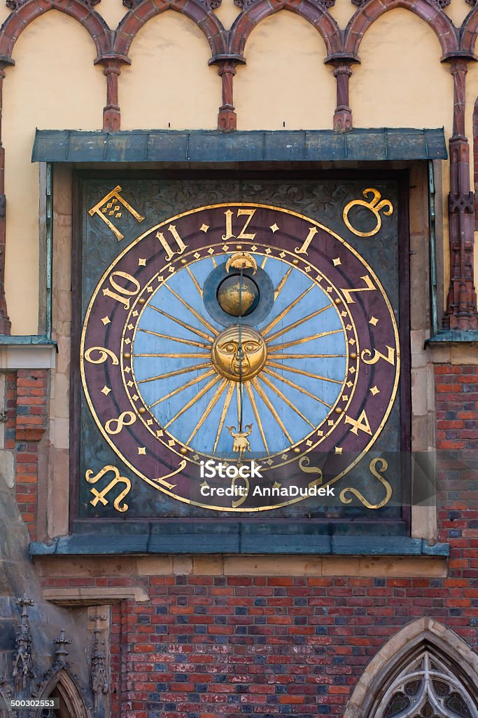 Sundial, architectural detail, Wroclaw, Poland. Antique Stock Photo