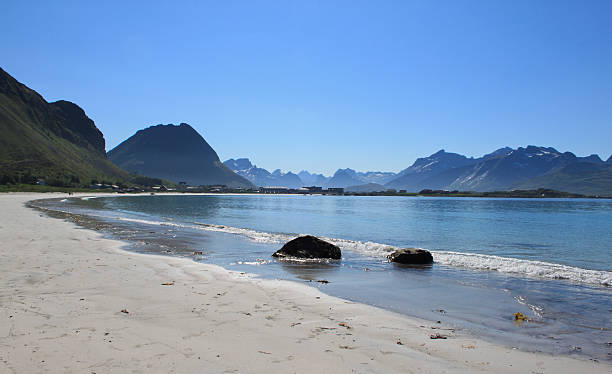 Beach on Lofoten islands in Norway at daytime stock photo