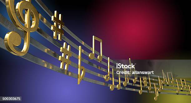 Gold Music Notes On Wavy Lines Stock Photo - Download Image Now - Arts Culture and Entertainment, Chord, Composition