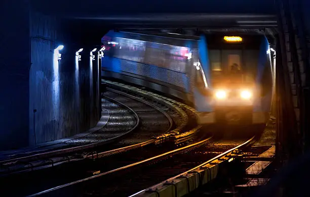 Trains on traintracks, blurred