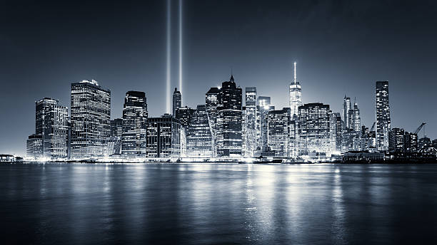 istock Lower Manhattan skyline night view from Brooklyn Bridge Park in 500305194