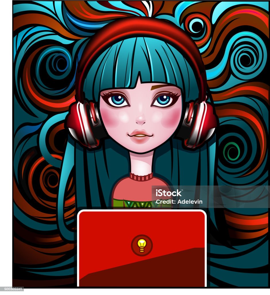 Vintage Girl with laptop Beautiful girl with laptop. 10 EPS. Laptop stock vector
