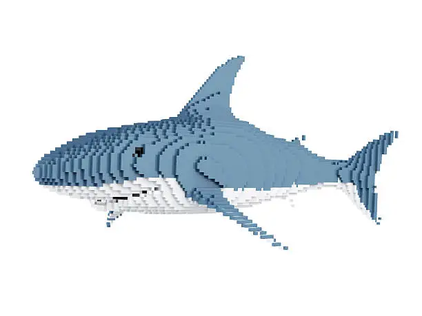 White Shark in Pixel Style isolated on white background