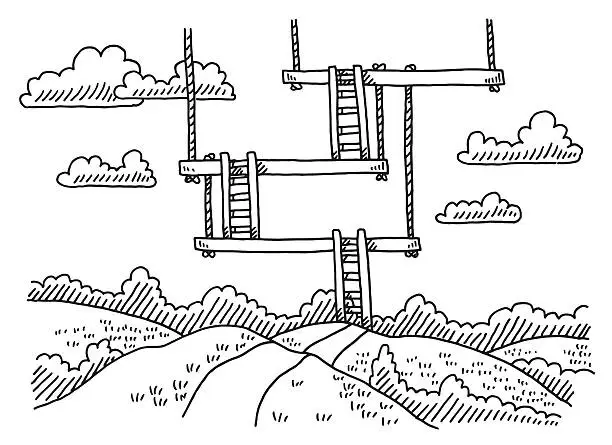 Vector illustration of Ladder Concept Landscape Drawing