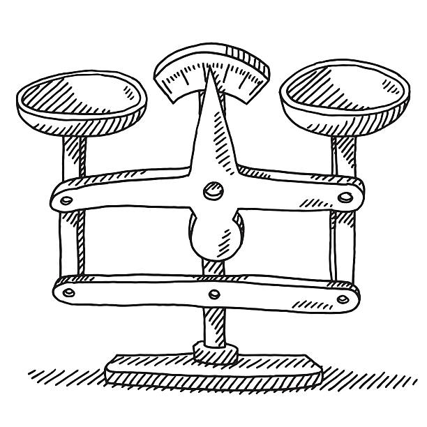 ilustrações de stock, clip art, desenhos animados e ícones de equilíbrio escala de desenho de duas bandejas - balance symmetry comparison old