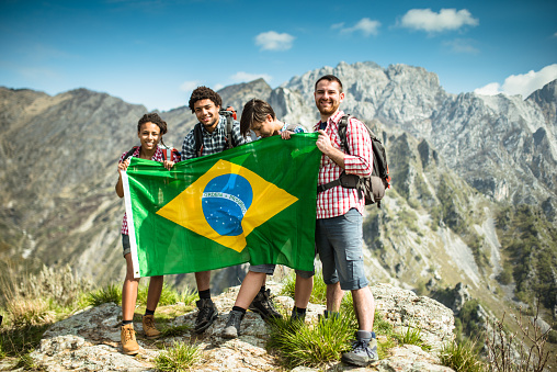 backpacker togetherness with brazil flag