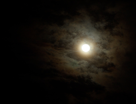 luminous full moon on cloudy sky