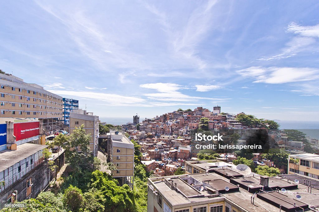 Slum of Cantangalo, in Rio de Janeiro View of the slum of Cantangalo, in Rio de Janeiro, contrasting with the wealthy neighbourhoods od Ipanema and Copacabana around. Aerial View Stock Photo