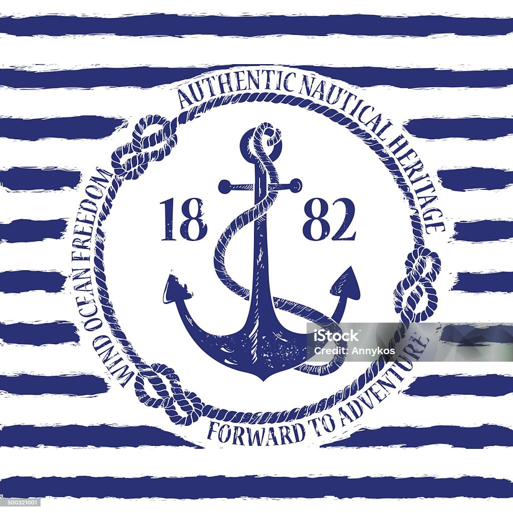 Nautical emblem with anchor Blue white nautical emblem with anchor on a striped background Backgrounds stock vector