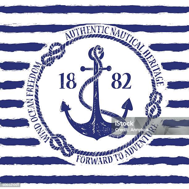 Nautical Emblem With Anchor Stock Illustration - Download Image Now - Backgrounds, Nautical Style, Nautical Vessel