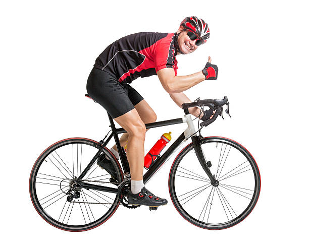 istock cheerful cyclist with winning gesture thumb up 500321273