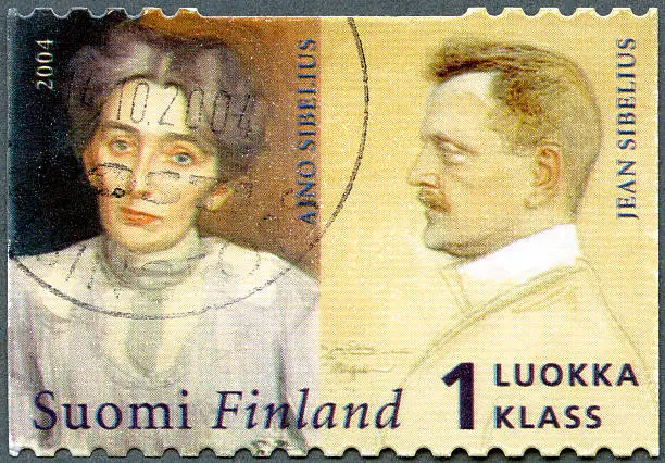 Postage stamp Finland 2004 printed in Finland shows Jean Sibelius (1865-1957) composer, and wife, Aino Sibelius (1871-1969), circa 2004