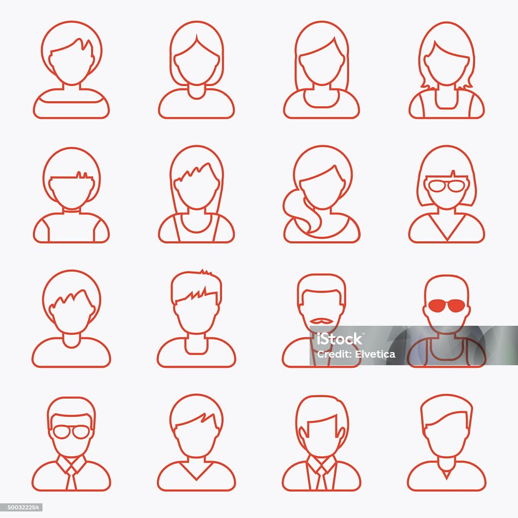 People userpics line icons People userpics line icons in flat style in circle button. Different man and woman. Vector illustration. Icon Symbol stock vector