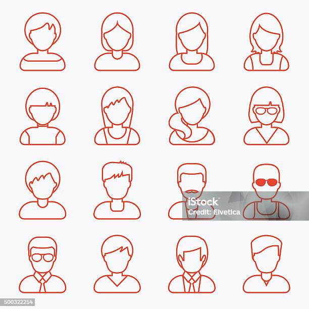 People Userpics Line Icons Stock Illustration - Download Image Now - Icon Symbol, Outline, Human Face
