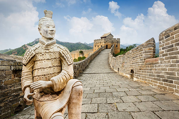 spectacular great wall of china，in beijing - toprak askerler stok fotoğraflar ve resimler