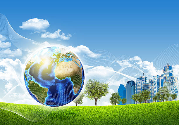 istock Earth, green grass and skyscrapers 500323663