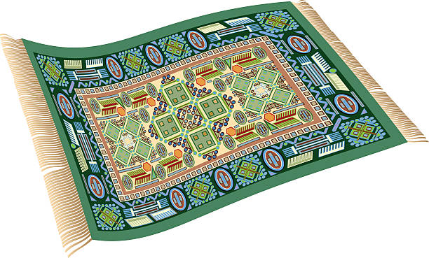 illustrazioni stock, clip art, cartoni animati e icone di tendenza di tappeto volante verde - carpet rug persian rug persian culture