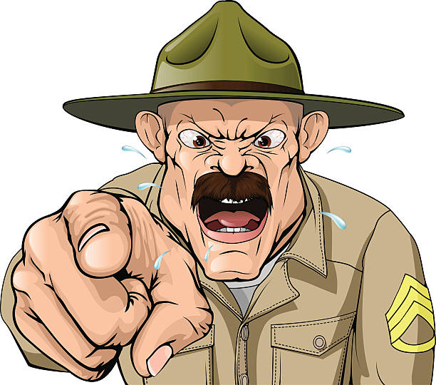 boot camp drill sergeant - military training camp stock-grafiken, -clipart, -cartoons und -symbole