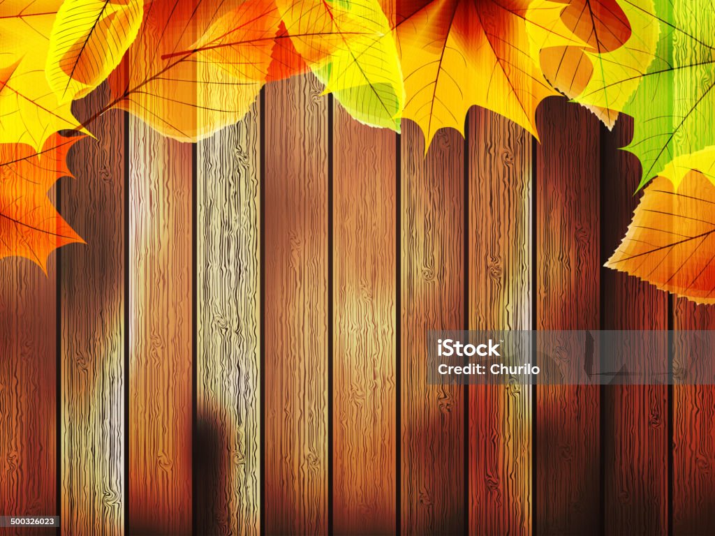 Feuilles d'automne au-dessus de vieille wooden. plus EPS10 - clipart vectoriel de Au bord de libre de droits