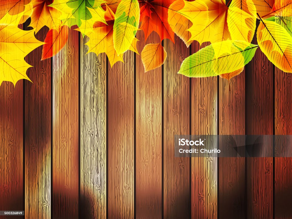 Folhas de Outono sobre wooden. além de EPS10 - Royalty-free Amarelo arte vetorial