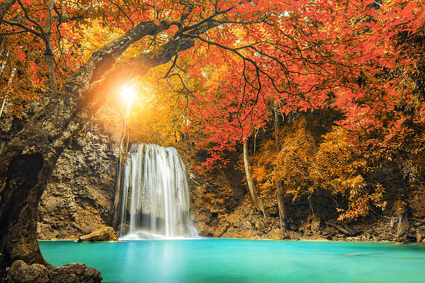 cataratas de erawan em kanchanaburi, tailândia - awe beauty in nature waterfall cool imagens e fotografias de stock