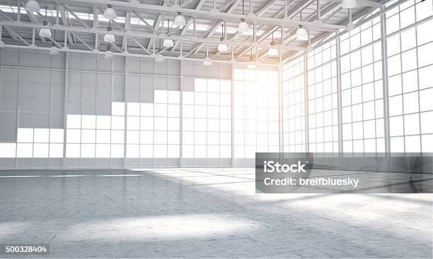 Empty Warehouse Showroom Stock Photo - Download Image Now - Empty, Warehouse, No People