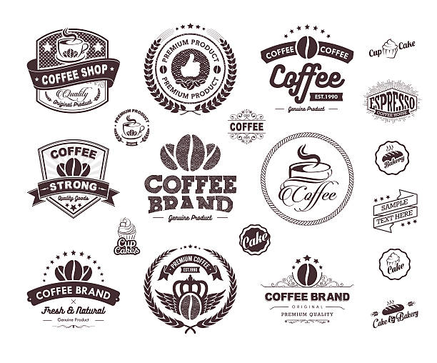 ilustrações de stock, clip art, desenhos animados e ícones de conjunto de emblemas e etiquetas vintage café vector - coffee bean coffee label retro revival