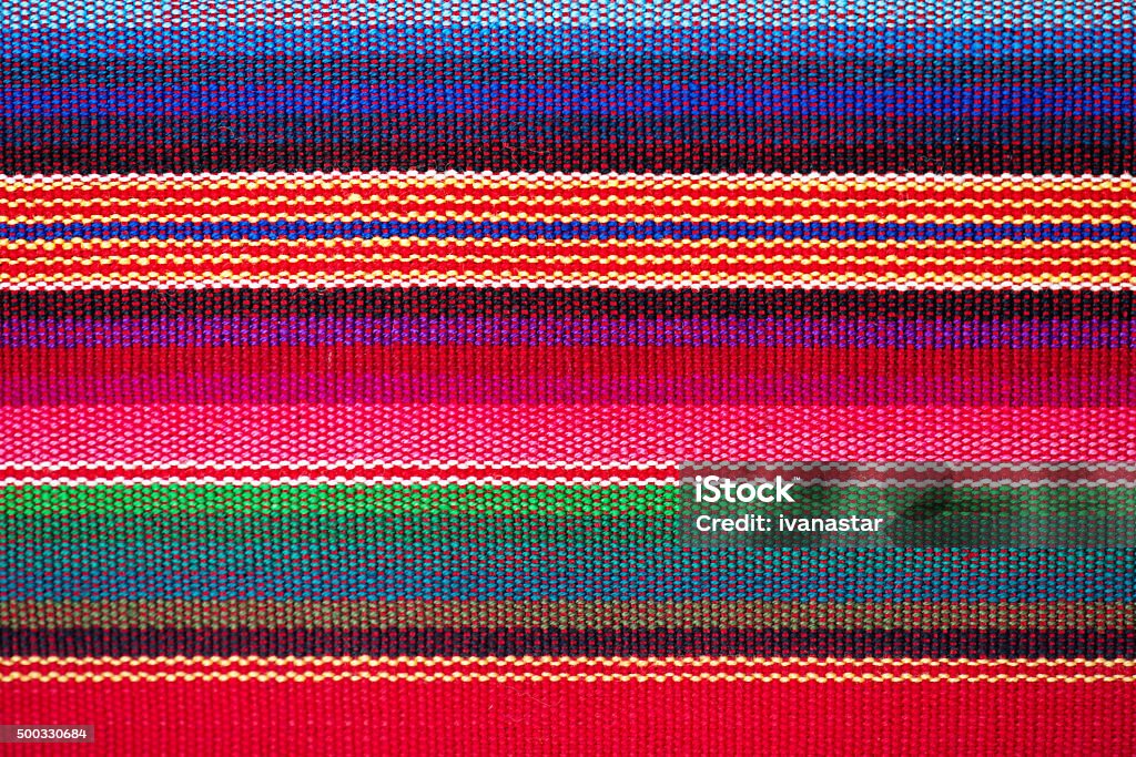 Cotton, Linnen, Wool Textile Fabric Canvas Detail Background Blanket Detail with Latin American Color Pattern Mexican Culture Stock Photo