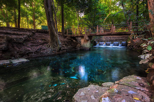 istock Natural lake and waterfall in deep forest 500331430