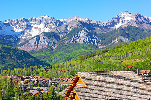Beautiful town at high altitude on a sunny day in Colorado, USA.